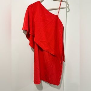 Carmen Marc Valvo One-Shoulder Red Cocktail Dress